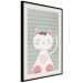 Wall Poster Striped Kitty - animal with a heart on turquoise striped wall 129551 additionalThumb 2