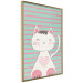 Wall Poster Striped Kitty - animal with a heart on turquoise striped wall 129551 additionalThumb 14