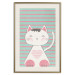 Wall Poster Striped Kitty - animal with a heart on turquoise striped wall 129551 additionalThumb 20