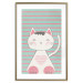 Wall Poster Striped Kitty - animal with a heart on turquoise striped wall 129551 additionalThumb 16
