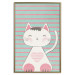 Wall Poster Striped Kitty - animal with a heart on turquoise striped wall 129551 additionalThumb 21