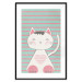Wall Poster Striped Kitty - animal with a heart on turquoise striped wall 129551 additionalThumb 17