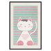 Wall Poster Striped Kitty - animal with a heart on turquoise striped wall 129551 additionalThumb 19