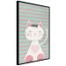 Wall Poster Striped Kitty - animal with a heart on turquoise striped wall 129551 additionalThumb 13