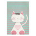 Wall Poster Striped Kitty - animal with a heart on turquoise striped wall 129551