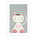 Wall Poster Striped Kitty - animal with a heart on turquoise striped wall 129551 additionalThumb 25