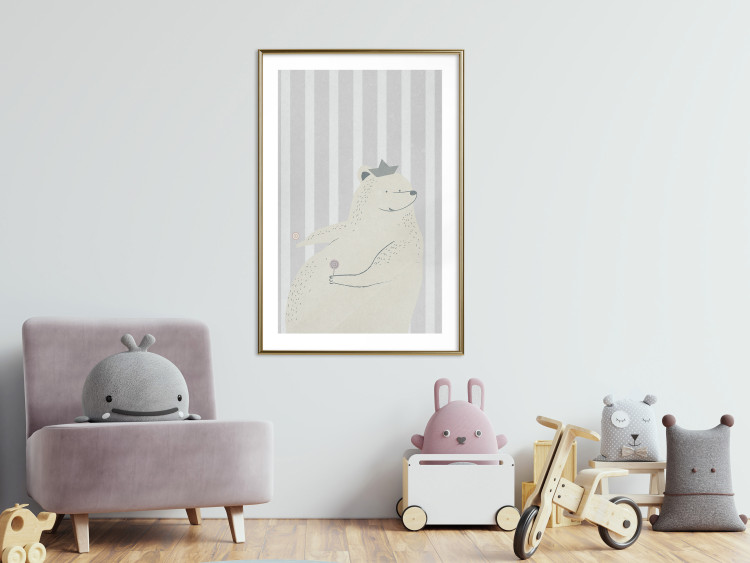 Poster Sweet-Toothed Bear - funny animal with two lollipops on a striped wall 130551 additionalImage 13