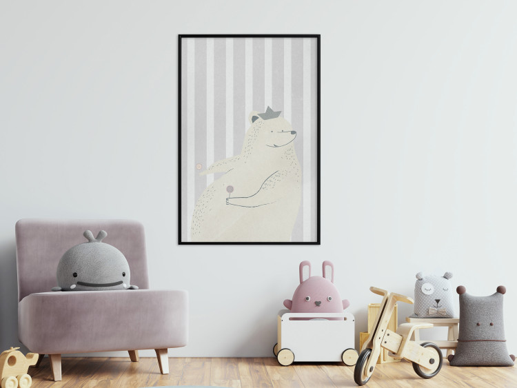 Poster Sweet-Toothed Bear - funny animal with two lollipops on a striped wall 130551 additionalImage 4