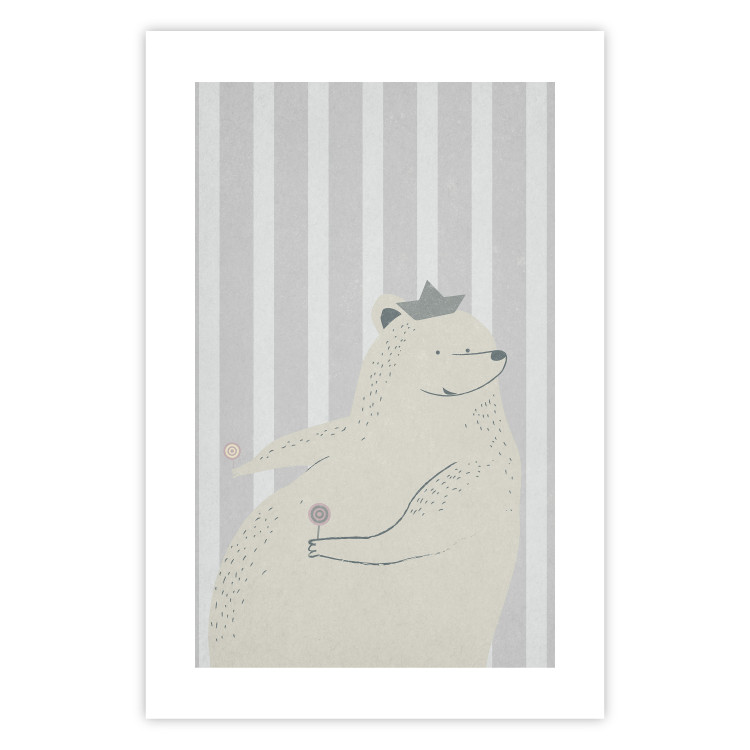 Poster Sweet-Toothed Bear - funny animal with two lollipops on a striped wall 130551 additionalImage 19