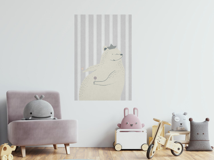 Poster Sweet-Toothed Bear - funny animal with two lollipops on a striped wall 130551 additionalImage 2