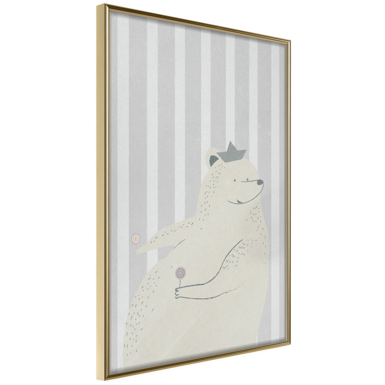 Poster Sweet-Toothed Bear - funny animal with two lollipops on a striped wall 130551 additionalImage 12