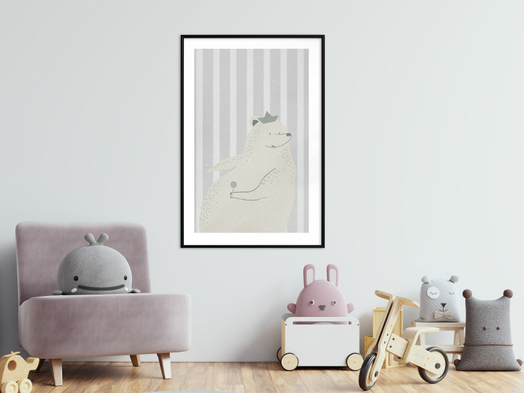 Poster Sweet-Toothed Bear - funny animal with two lollipops on a striped wall 130551 additionalImage 18