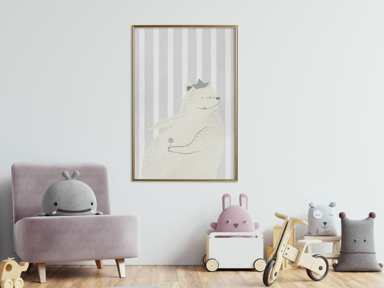 Poster Sweet-Toothed Bear - funny animal with two lollipops on a striped wall 130551 additionalImage 5