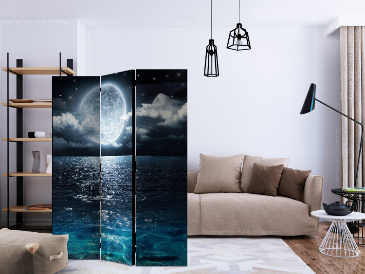 Room Separator Blue Lagoon (3-piece) - full moon in the night sky 132551 additionalImage 4