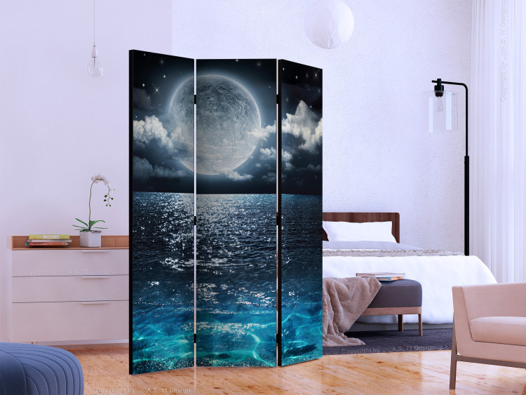 Room Separator Blue Lagoon (3-piece) - full moon in the night sky 132551 additionalImage 2