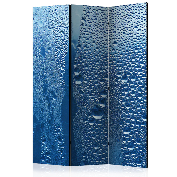 Room Divider Water drops on blue glass (3-piece) - blue composition 132651
