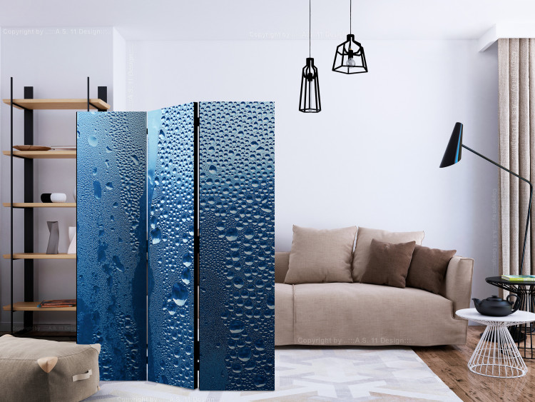 Room Divider Water drops on blue glass (3-piece) - blue composition 132651 additionalImage 4