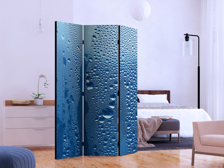 Room Divider Water drops on blue glass (3-piece) - blue composition 132651 additionalImage 2