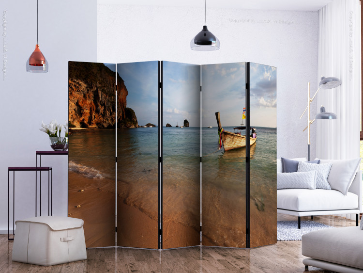 Room Divider Screen Andaman Sea II (5-piece) - landscape of boats and cliffs against the sea 132951 additionalImage 2