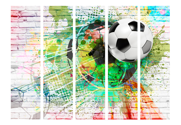 Room Divider Screen Colorful Sport II (5-piece) - sports composition against a brick background 133351 additionalImage 3