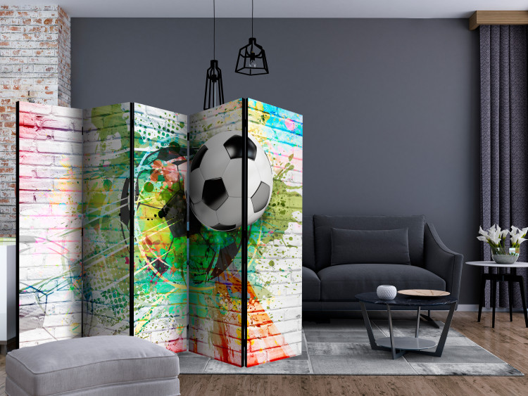 Room Divider Screen Colorful Sport II (5-piece) - sports composition against a brick background 133351 additionalImage 4