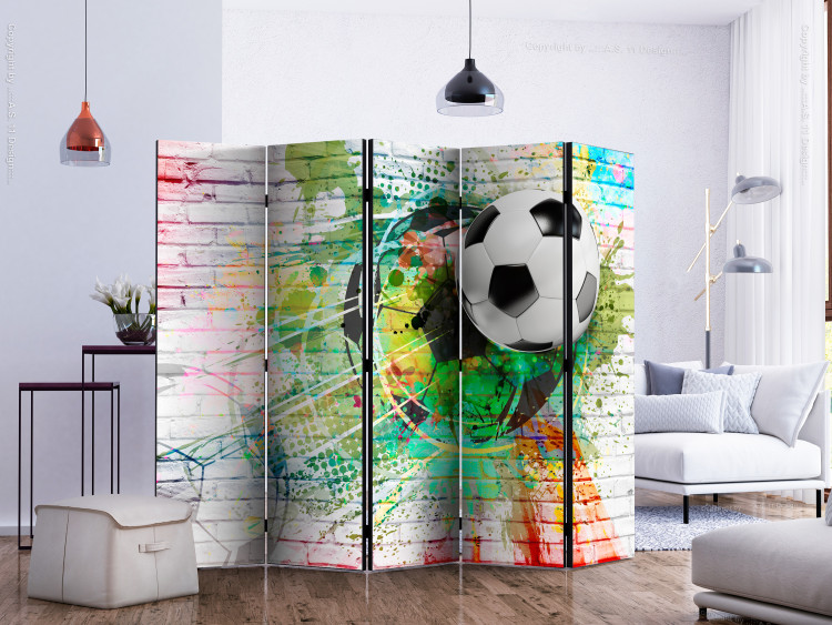 Room Divider Screen Colorful Sport II (5-piece) - sports composition against a brick background 133351 additionalImage 2