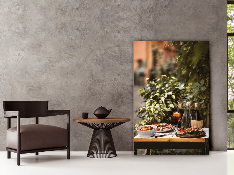 Canvas Art Print Italian meal - still life photo with plants in the background 135851 additionalImage 3