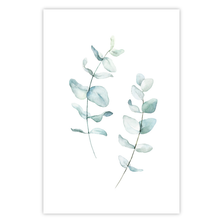 Poster Lightness - a minimalist composition with green leaves on a white background 136051