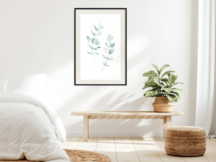 Poster Lightness - a minimalist composition with green leaves on a white background 136051 additionalImage 16