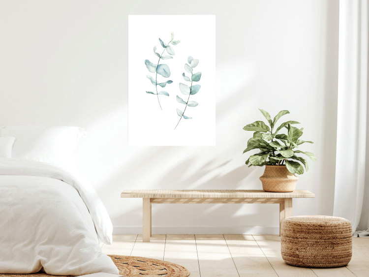 Poster Lightness - a minimalist composition with green leaves on a white background 136051 additionalImage 17