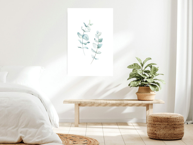 Poster Lightness - a minimalist composition with green leaves on a white background 136051 additionalImage 21