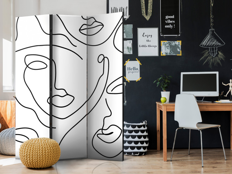 Folding Screen Girls' Night Out (3-piece) - Black and white abstraction in boho style 136551 additionalImage 4