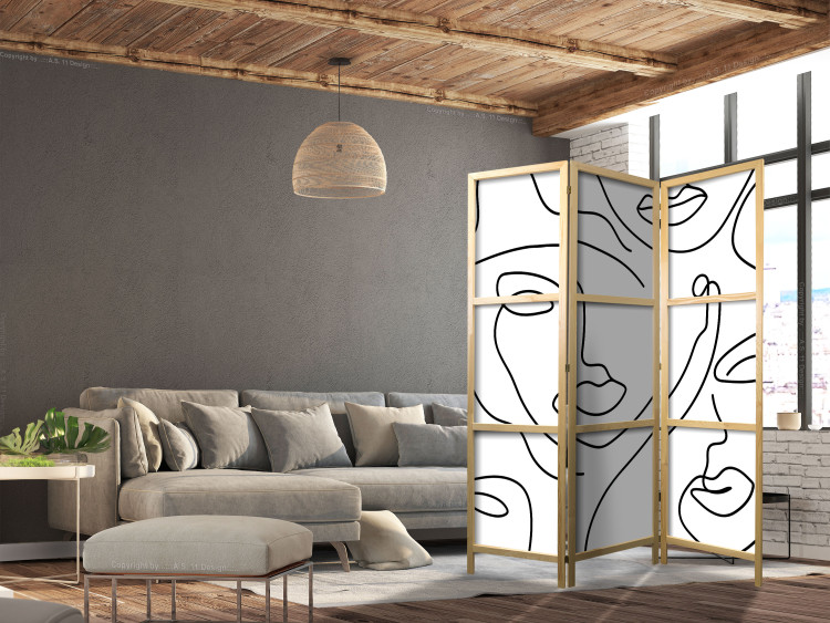 Folding Screen Girls' Night Out (3-piece) - Black and white abstraction in boho style 136551 additionalImage 6