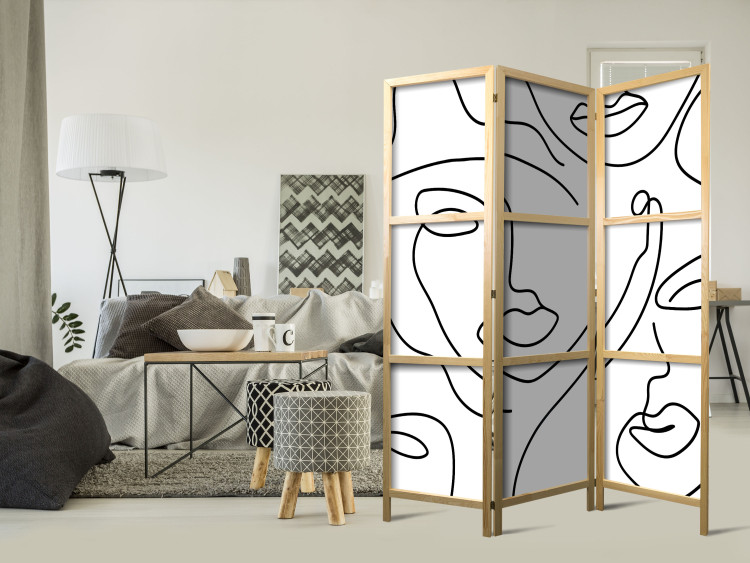 Folding Screen Girls' Night Out (3-piece) - Black and white abstraction in boho style 136551 additionalImage 8