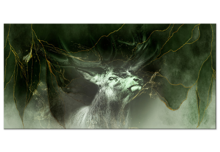 Canvas Art Print King Stag (1-piece) Wide - majestic animal in greenery 143251