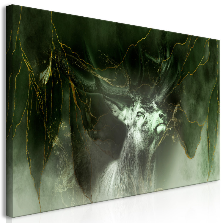 Canvas Art Print King Stag (1-piece) Wide - majestic animal in greenery 143251 additionalImage 2
