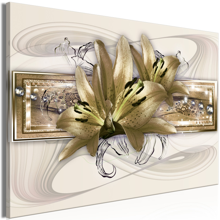 Canvas Print Golden Lilies (1-piece) Wide - elegant abstraction in flowers 143551 additionalImage 2