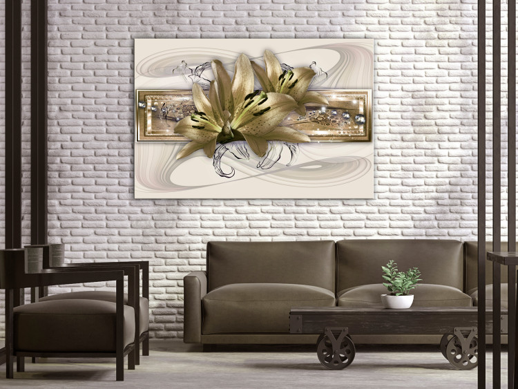 Canvas Print Golden Lilies (1-piece) Wide - elegant abstraction in flowers 143551 additionalImage 3