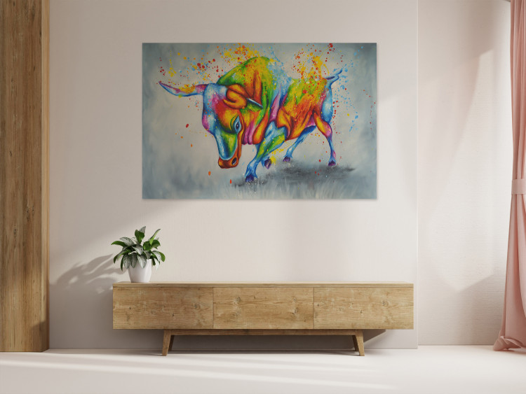 Canvas Print Multicolored Bull (1-piece) - colorful fantasy with an animal motif 144751 additionalImage 3
