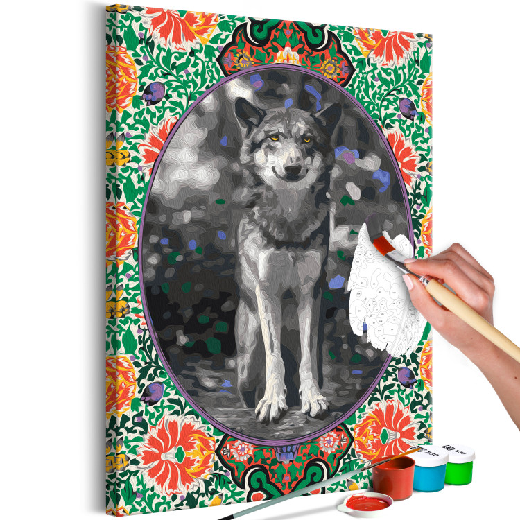 Paint by Number Kit Gray Wolf - Portrait of a Wild Dog in the Forest against a Background of Flowers 146551 additionalImage 5