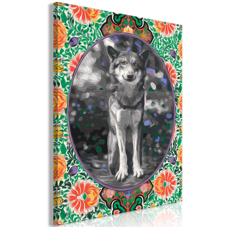 Paint by Number Kit Gray Wolf - Portrait of a Wild Dog in the Forest against a Background of Flowers 146551 additionalImage 6