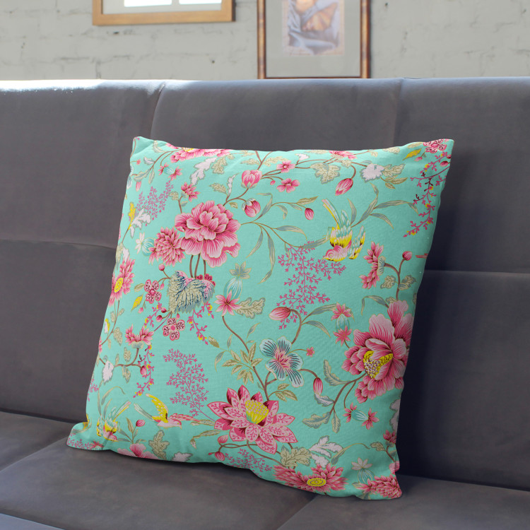 Decorative Microfiber Pillow Pink floral arabesque - a colourful composition of flowers cushions 146851 additionalImage 3