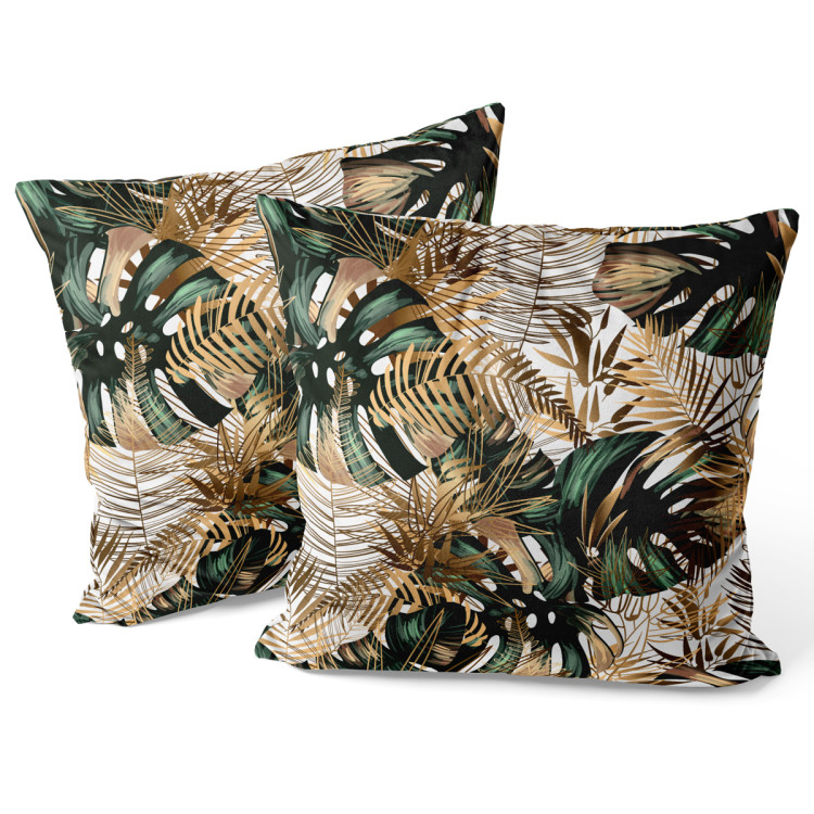 Decorative Velor Pillow Contrasting leaves - plant motif in shades of green and gold 147251 additionalImage 3