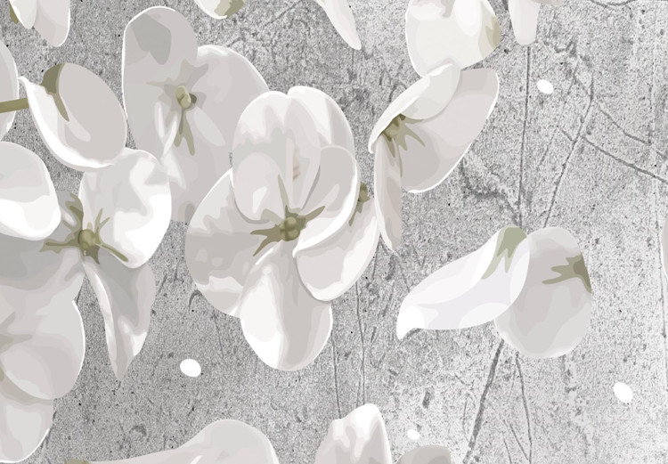 Round Canvas White Flowers - Spring White Flowers on a Gray Concrete Background 148851 additionalImage 4