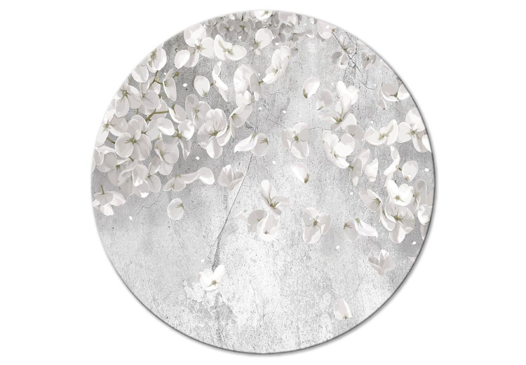 Round Canvas White Flowers - Spring White Flowers on a Gray Concrete Background 148851