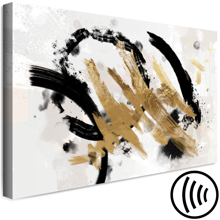 Canvas Print Golden streaks - Abstraction with blots in black, gold, gray and white 149651 additionalImage 6