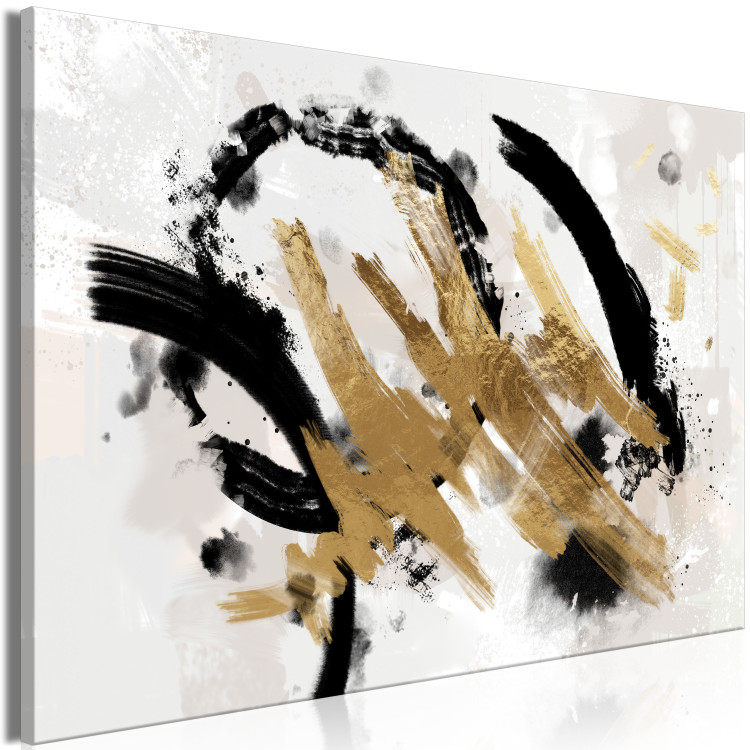 Canvas Print Golden streaks - Abstraction with blots in black, gold, gray and white 149651 additionalImage 2