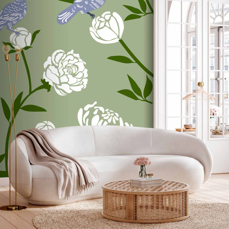 Wall Mural Birds in the Garden - Green Fauna and Flora in the Summer 150051