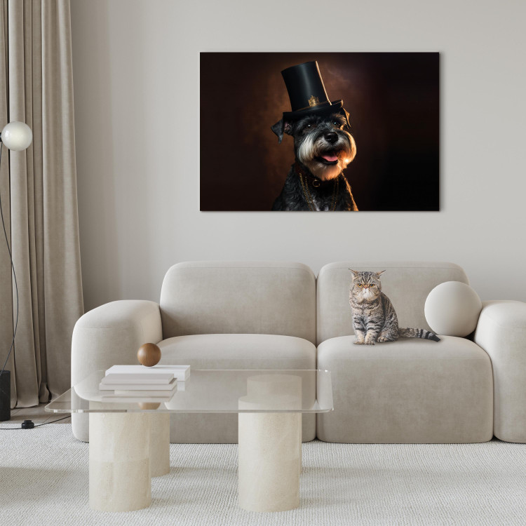 Canvas Art Print AI Dog Miniature Schnauzer - Portrait of a Cheerful Animal in a Top Hat - Horizontal 150151 additionalImage 3