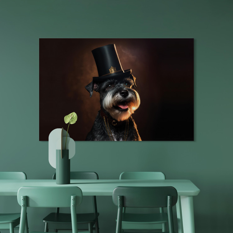 Canvas Art Print AI Dog Miniature Schnauzer - Portrait of a Cheerful Animal in a Top Hat - Horizontal 150151 additionalImage 5